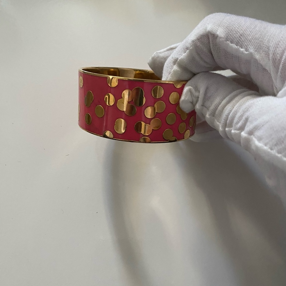 Gold and Pink Polka Dot Bangle Bracelet